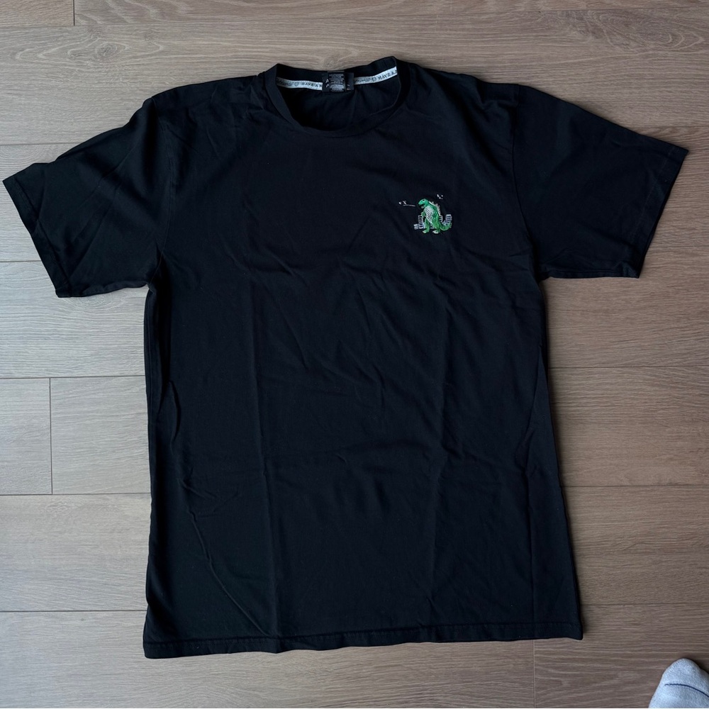 Black T-Shirt with Green Dino Embroidery